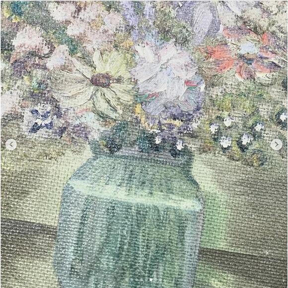 Vintage Flower Painting Framed Textured Canvas Board Signed 12x14 - Picture 6 of 8